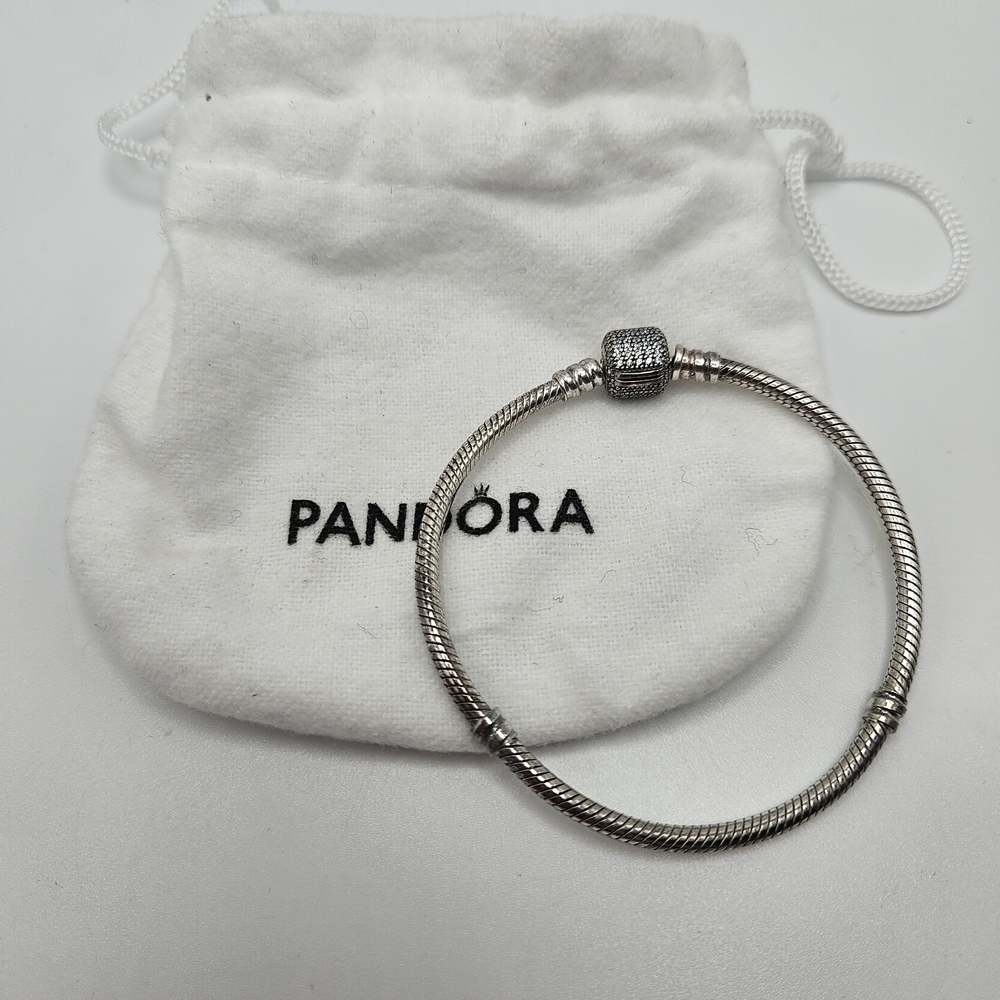 Pandora Moments Sparkling Pave Clasp Snake Chain Sterling Silver Bracelet Bag
